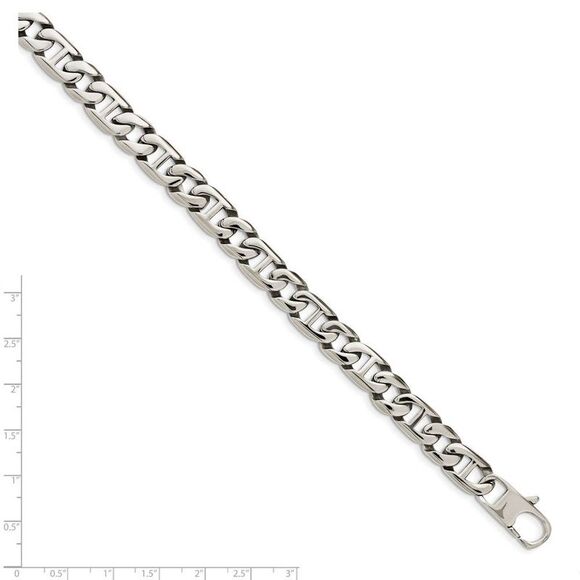 Men's 9mm Stainless Steel Oval and Anchor Chain Bracelet, 8.25 Inch - Picture 4 of 5